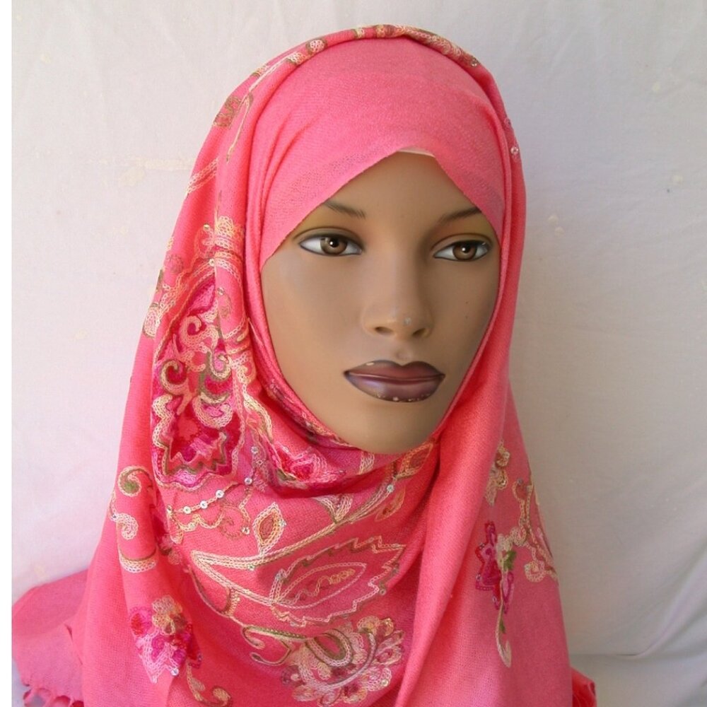 Embroidered Scarf FLAMINGO Shoulder Wrap Muslim Hijab Floral Print Fashion Shawl